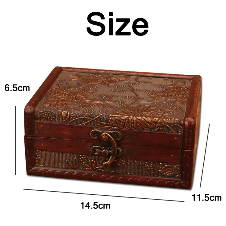 Vintage wooden jewelry box size diagram, 14.5x11.5x6.5cm with engraved brass latch