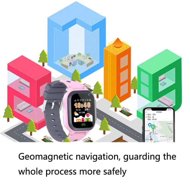 Pink kids smart watch phone with cartoon display and adjustable silicone wrist strap