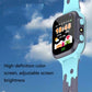 Blue kids smart watch phone side view with bright colorful display and silicone strap