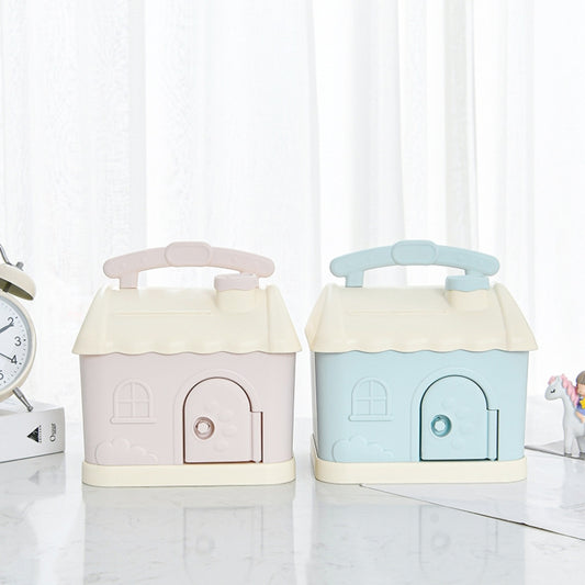 Children Cartoon Desired Storage Piggy Bank, Small House Blue, Small House Pink