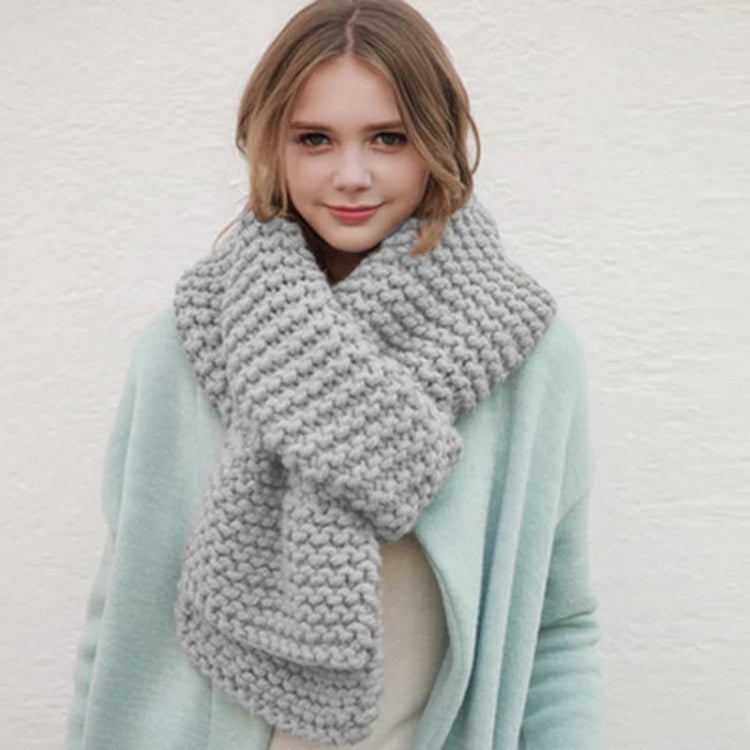 Thick chunky knit wool scarf, solid light gray, long wrap with cozy textured stitch
