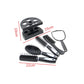 Assorted hair combs and scalp brush set with black handles, red accents, and stand