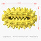 Yellow spiked dog molar chew toy with rope; front view.