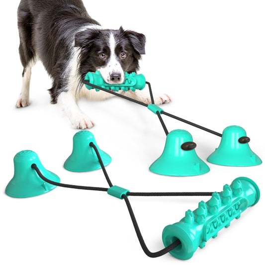 Dog Toy Double Suction Cup Pull Rope Molar Teeth Bite-Resistant Tooth Cleaning Stick Pet Supplies, Lake Blue, Green