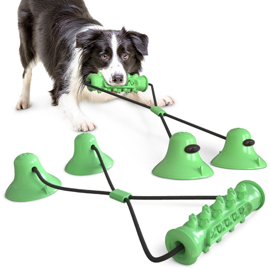 Dog Toy Double Suction Cup Pull Rope Molar Teeth Bite-Resistant Tooth Cleaning Stick Pet Supplies, Lake Blue, Green