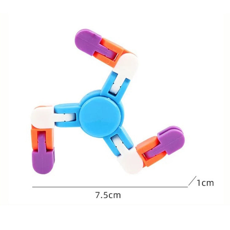 Blue and orange cross-shaped plastic finger spinner toy with purple end blocks
