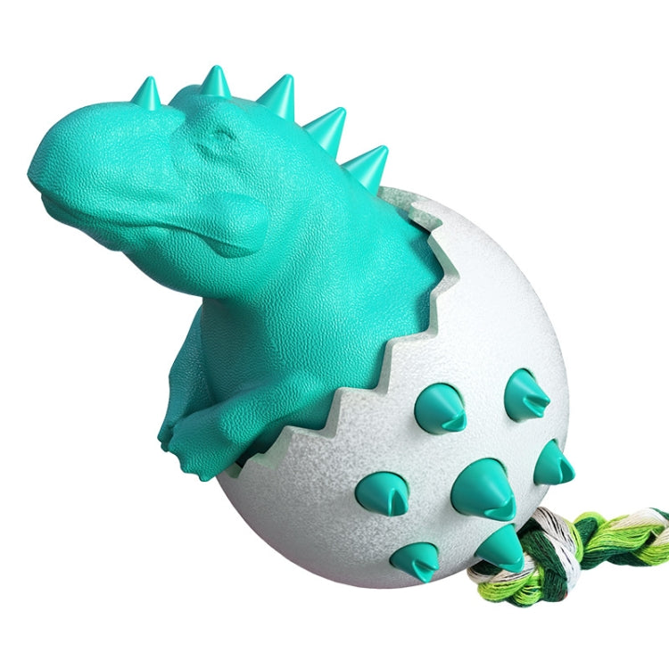 Lake blue dinosaur egg dog molar stick chew toy with spiky shell and braided rope