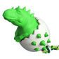 Green dinosaur egg dog molar stick chew toy with spiky shell and braided rope