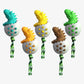 Colorful dinosaur egg dog molar stick set with spiky shell and braided rope