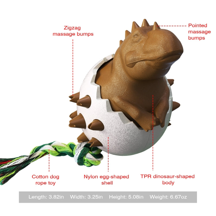 Brown dinosaur egg dog molar stick with spiky shell and braided rope
