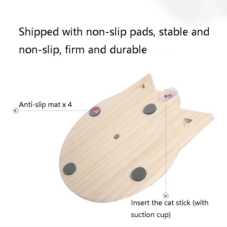 Wooden cat stick scratcher base with non-slip pads and cat stick suction holder