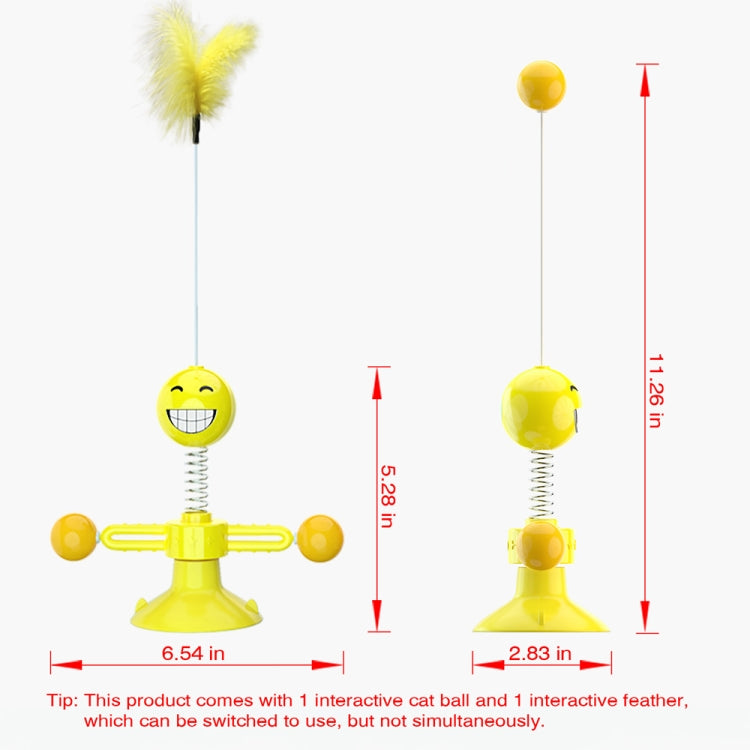 Yellow interactive cat feather toy with spring ball and suction cup base