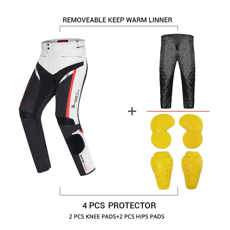 Motorcycle riding trousers with removable warm liner and included knee and hip pads