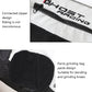White and black riding trousers detail: connected zipper and knee grinding pad