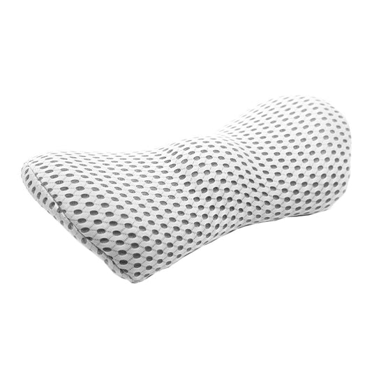 Memory foam lumbar car cushion, light gray mesh 4D grid fabric, curved bolster shape