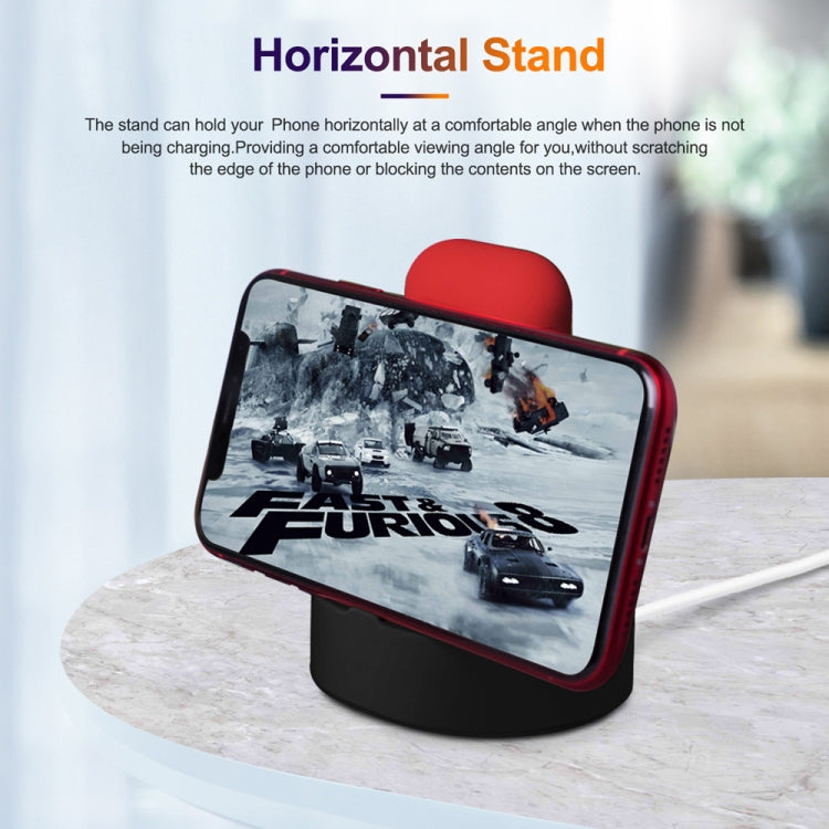 Desktop silicone stand holding a phone horizontally with charging base