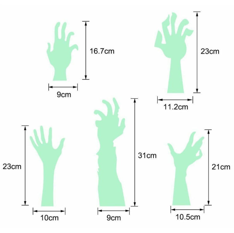 Luminous arm silhouette wall stickers with hand gestures and size measurements