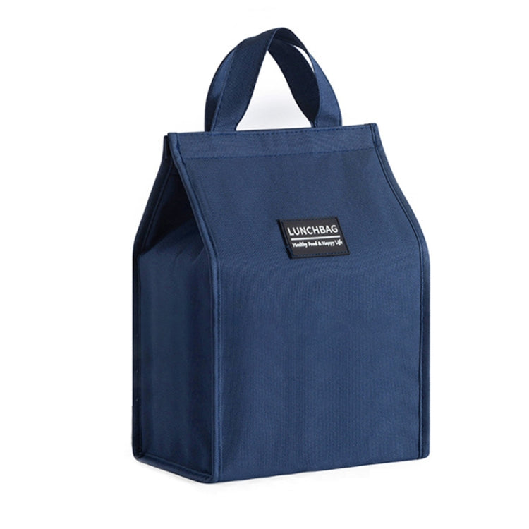 Insulated lunch box bag in navy blue with carry handles and front logo patch