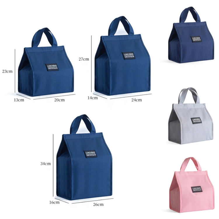 Size chart: 23x20x13cm, 27x24x14cm, 34x26x16cm lunch bag