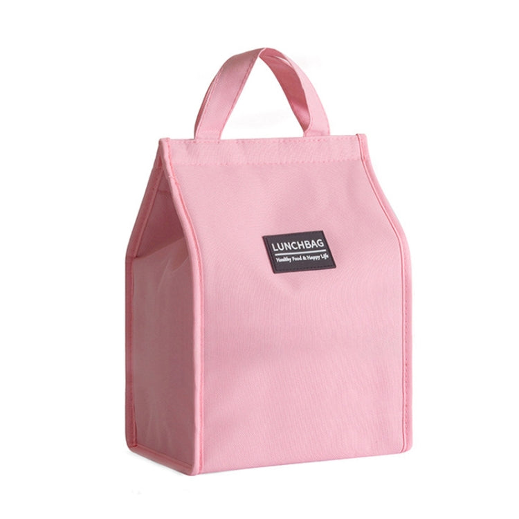 Insulated lunch box bag in pink with carry handles and front logo patch