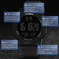 Black round digital sports watch with large luminous time digits