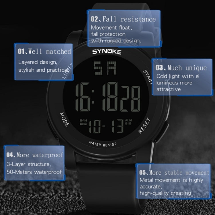 Black round digital sports watch with large luminous time digits