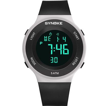 SYNOKE luminous LED electronic watch with black strap and green digital display
