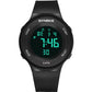 SYNOKE luminous LED electronic watch with black case, black strap, and green display