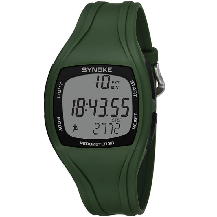 Army green sports pedometer watch with digital display and side button