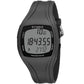 Black sports pedometer watch with digital display and side button