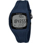 Navy blue sports pedometer watch with digital display and side button