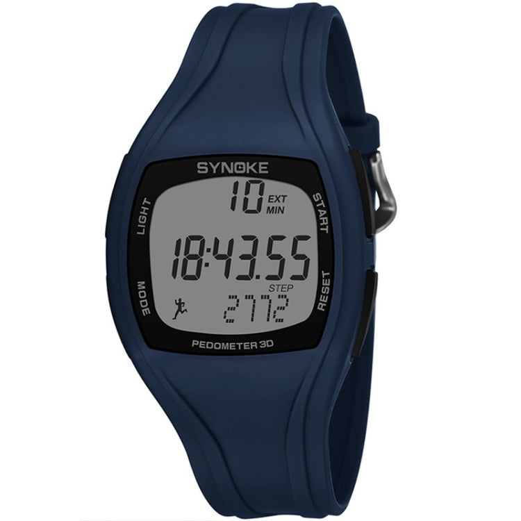 Navy blue sports pedometer watch with digital display and side button