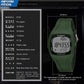 Army green sports pedometer watch with large digital time and step display