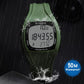 Army green waterproof sports pedometer watch with water splash and digital screen