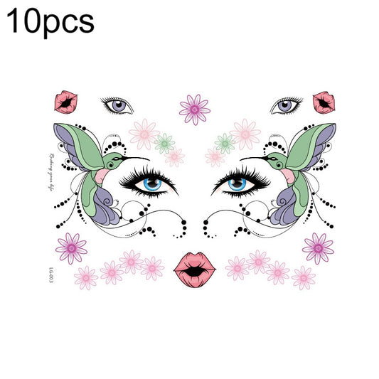 10 PCS Waterproof Music Festival Glitter Tattoo Stickers, LG-001, LG-002, LG-003, LG-004, LG-005, LG-006