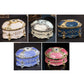 Set of oval jewelry storage boxes in white, silver, blue, and pink colors with diamond-style tops