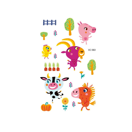 Kids waterproof animal tattoo sticker sheet with pig, cat, zebra and jungle animals (EC-583)