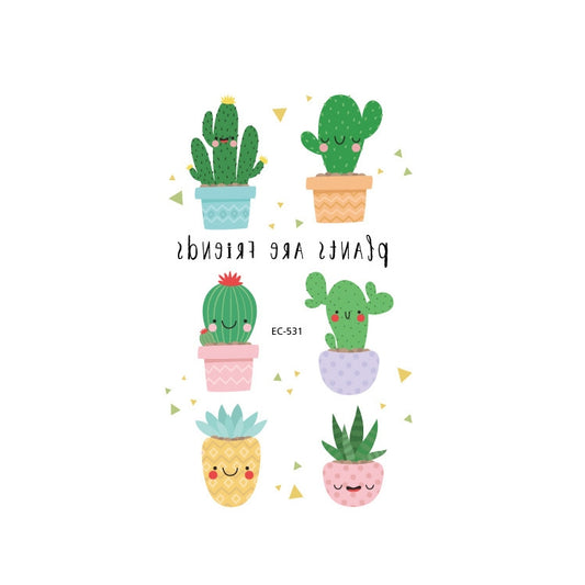 Waterproof cactus tattoo stickers, potted plants set (EC-531)