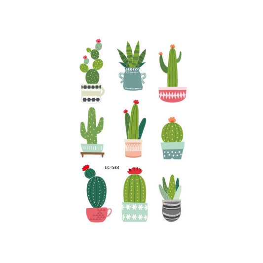Waterproof cactus tattoo stickers, potted plants with faces set (EC-533)