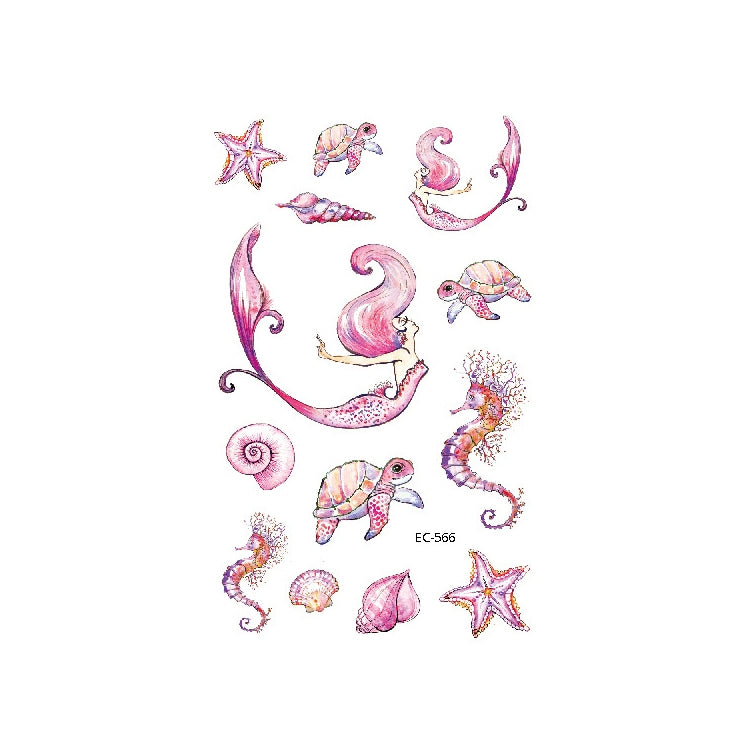Set of marine animal temporary tattoo stickers with seahorses, starfish, code EC-566