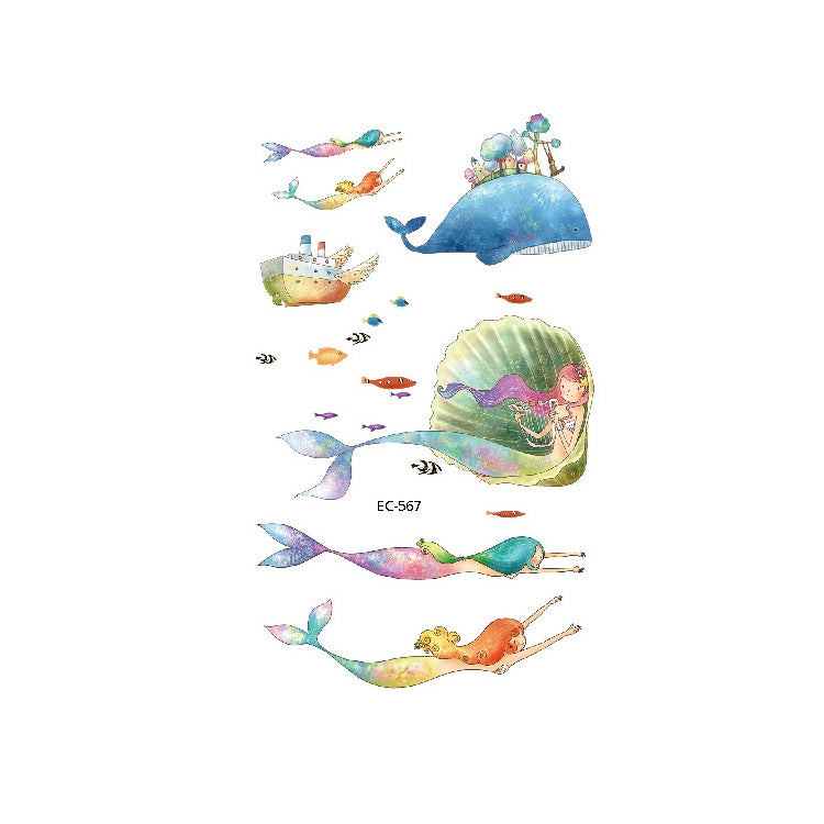 Set of marine animal temporary tattoo stickers with whales and fish, code EC-567