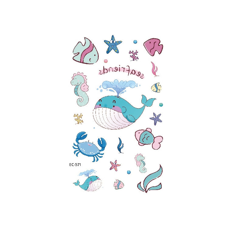 Set of marine animal temporary tattoo stickers with whales, crabs, and starfish, code EC-571