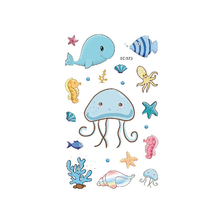 Set of marine animal temporary tattoo stickers with jellyfish and octopus, code EC-573