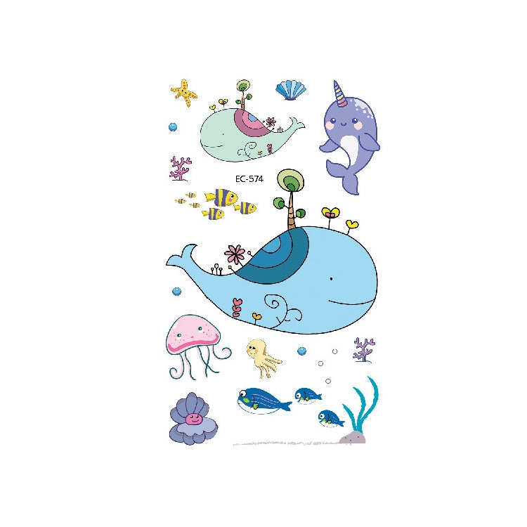 Set of marine animal temporary tattoo stickers with whale and sea creatures, code EC-574