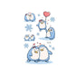 Set of marine animal tattoo stickers with blue penguins, snowflakes, and a heart