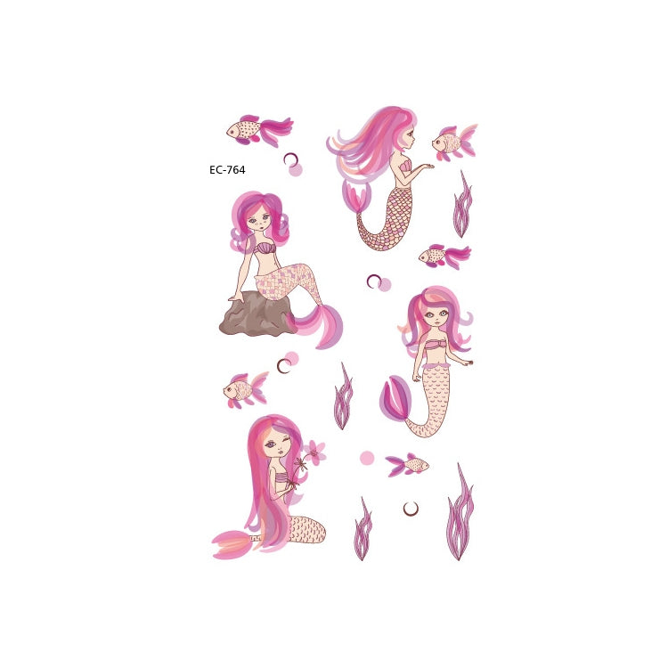 Mermaid-themed waterproof tattoo stickers with pink mermaids and sea creatures