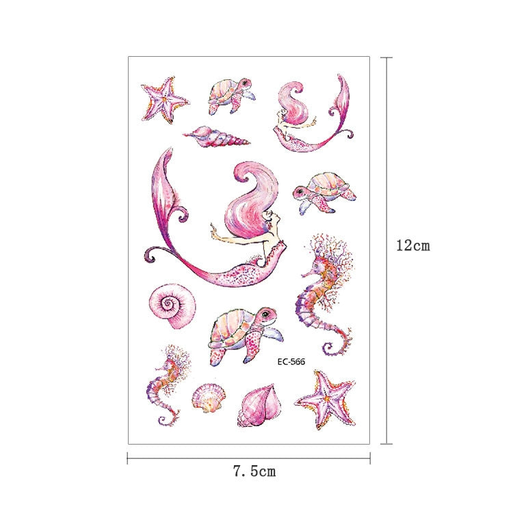 Rectangular sheet of pink sea creature tattoo stickers, 7.5 cm x 12 cm