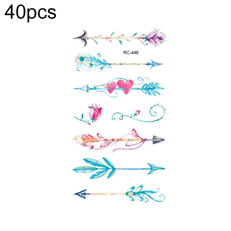 Colorful small temporary tattoo stickers with arrows, hearts, feathers, and swirls (RC-446).
