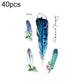 Small temporary tattoo stickers with blue and teal feathers, plus floral accents (RC-451).