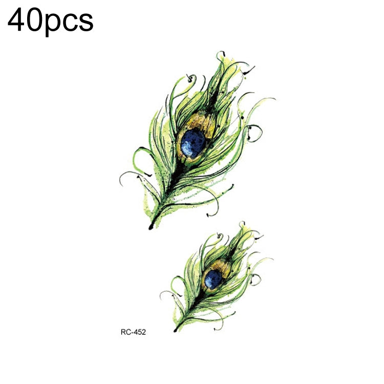 Small temporary tattoo stickers with green peacock-style feathers with blue eyes (RC-452).